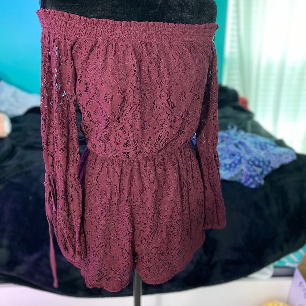 Red/Burgundy lace romper